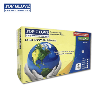 Top Glove Latex Disposable Glove, Powder Free, Natural Color (100 Pcs Per Box)