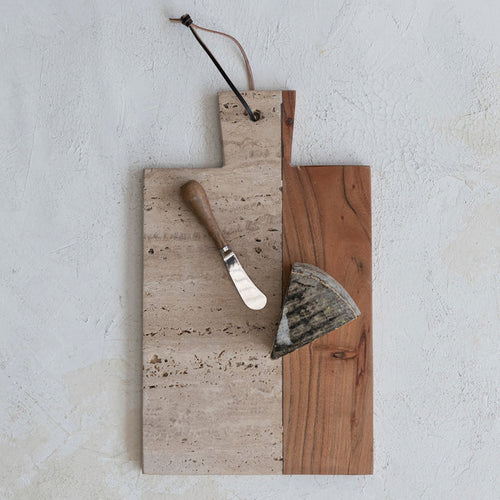 Travertine & Acacia Wood Cheese/Cutting Board