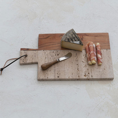 Travertine & Acacia Wood Cheese/Cutting Board