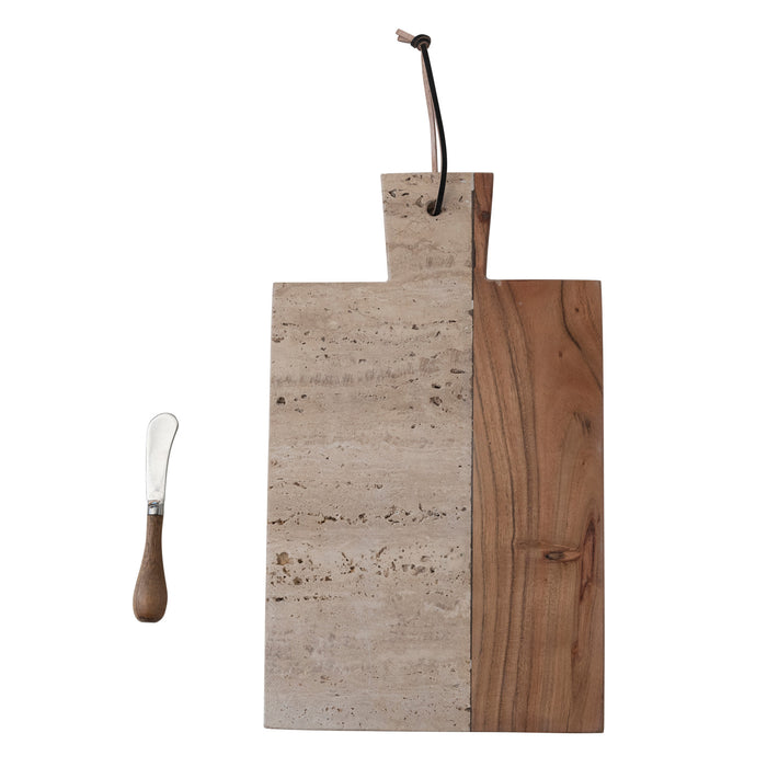 Travertine & Acacia Wood Cheese/Cutting Board