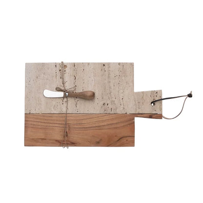 Travertine & Acacia Wood Cheese/Cutting Board