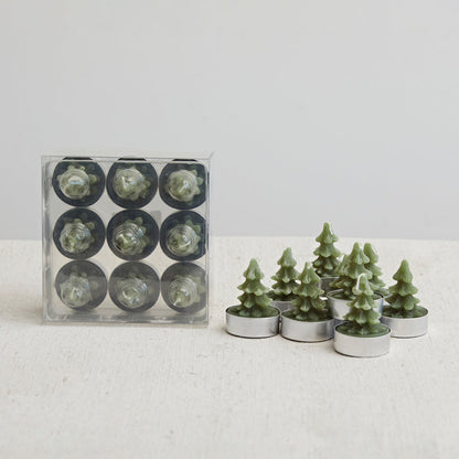 Tree Shape Tealights - Set of 9 Evergreen Color