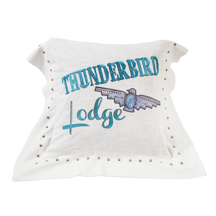 Turquoise Embroidered "Thunderbird Lodge" Pillow Pillow