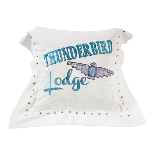 Turquoise Embroidered "Thunderbird Lodge" Pillow Pillow