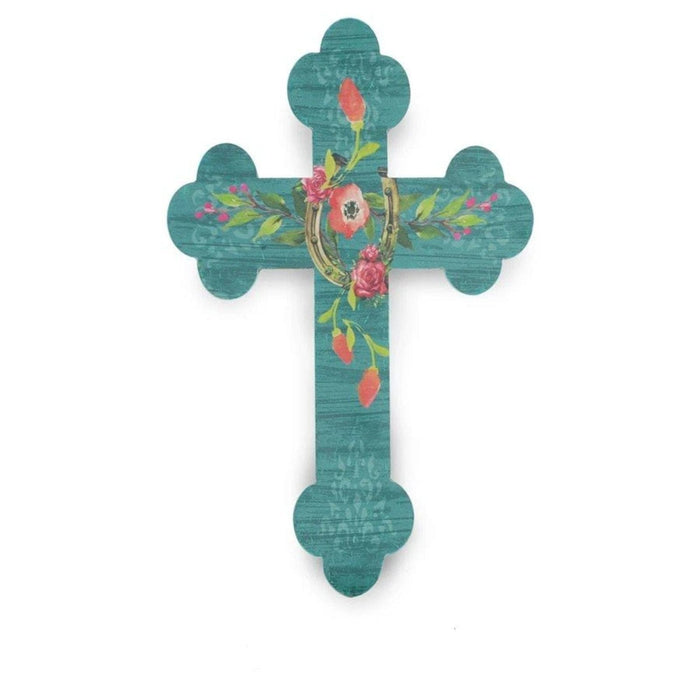 Turquoise Floral Horseshoe Cross Wall Decor Wall Decor