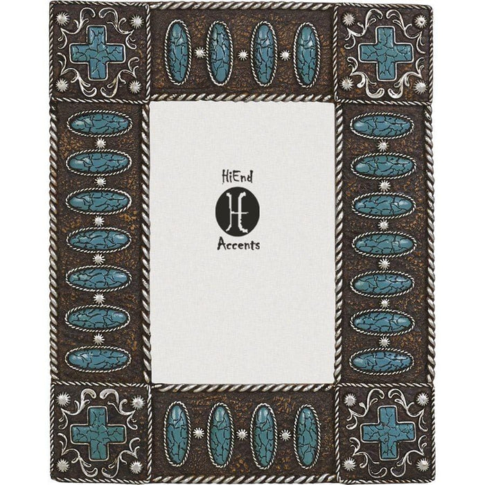Turquoise Stones w/ Cross Picture Frame Picture Frame