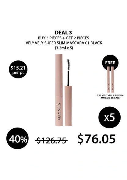 (BUY 3+2 FREE) VELY VELY SUPER SLIM MASCARA BLACK