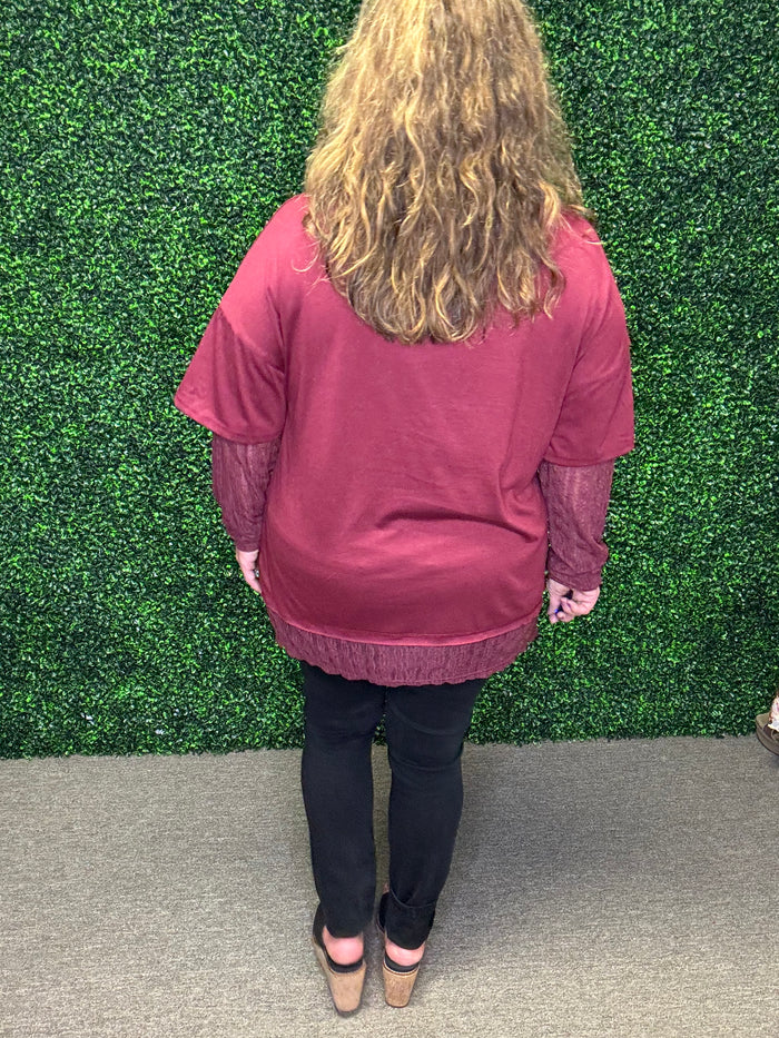 Very J Knit Top with Lace Sleeve