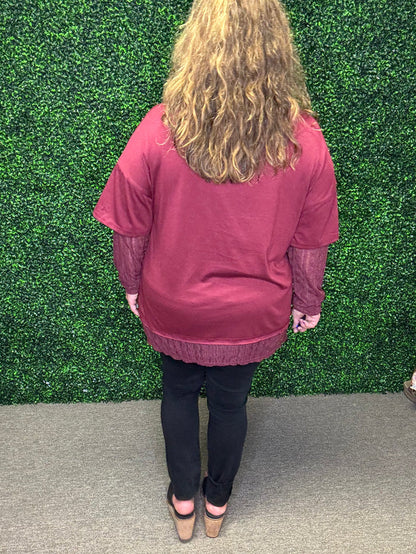 Very J Knit Top with Lace Sleeve