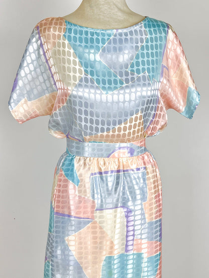 Vintage Pastel Satin 2-Piece Set