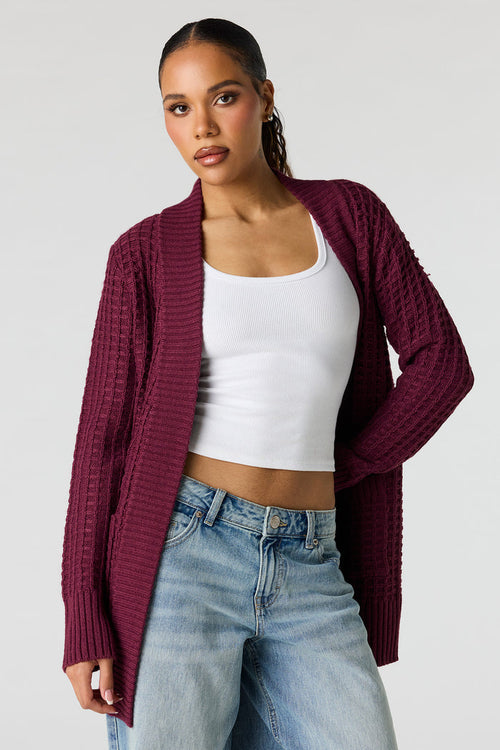 Waffle Knit Open Front Cardigan