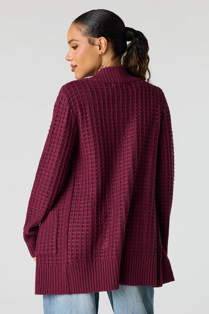 Waffle Knit Open Front Cardigan