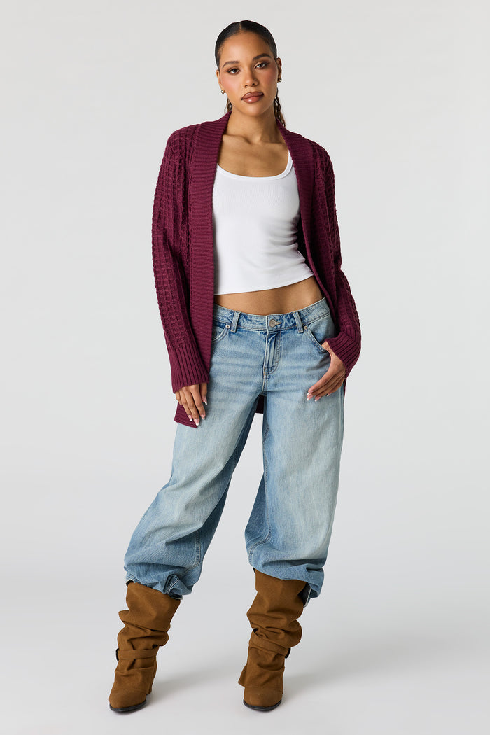 Waffle Knit Open Front Cardigan