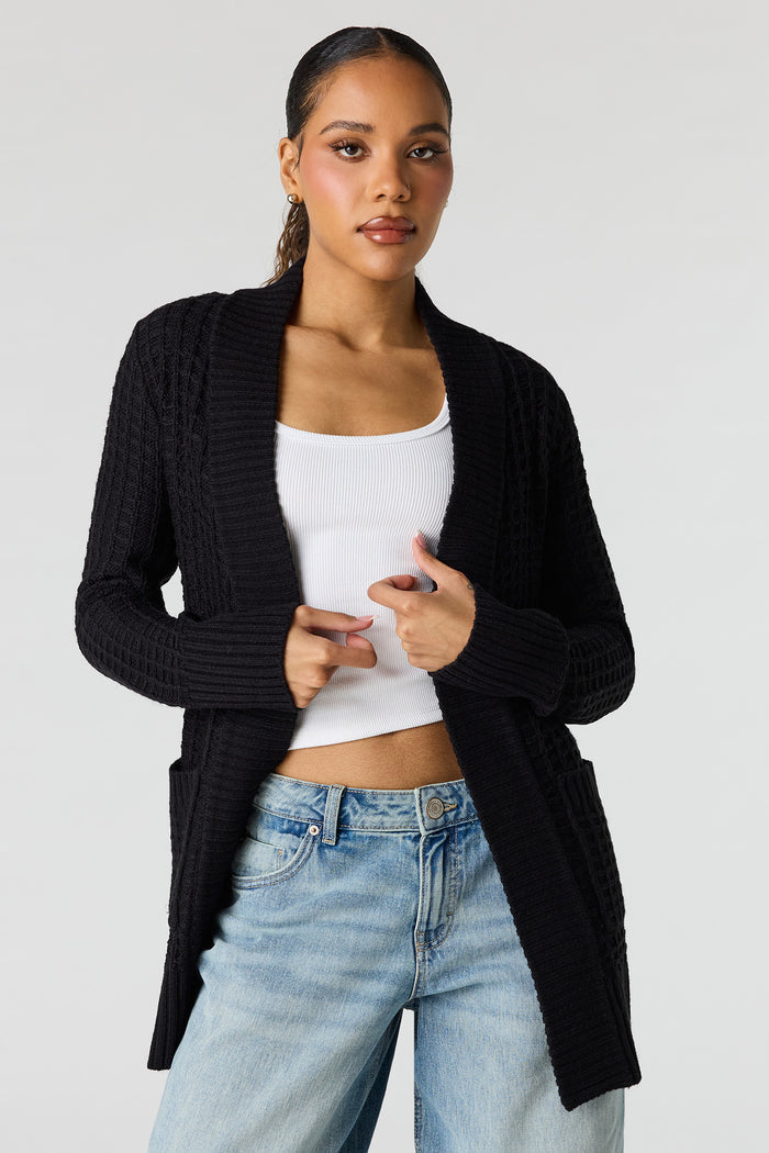Waffle Knit Open Front Cardigan
