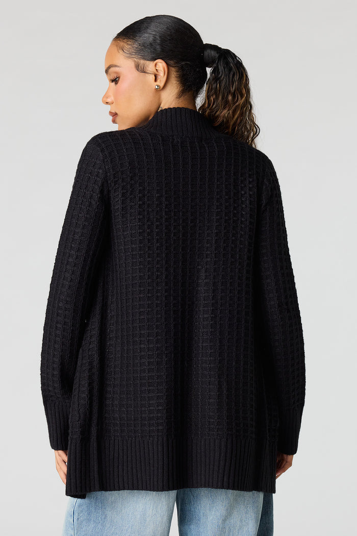 Waffle Knit Open Front Cardigan
