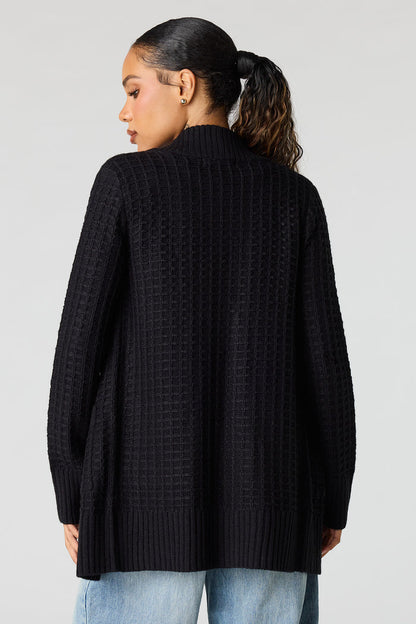 Waffle Knit Open Front Cardigan