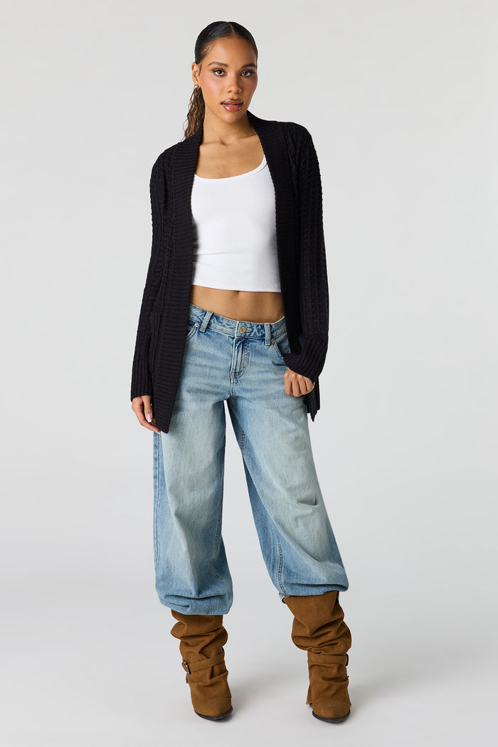 Waffle Knit Open Front Cardigan