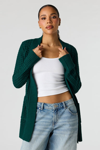 Waffle Knit Open Front Cardigan