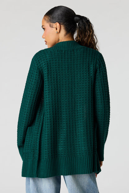 Waffle Knit Open Front Cardigan