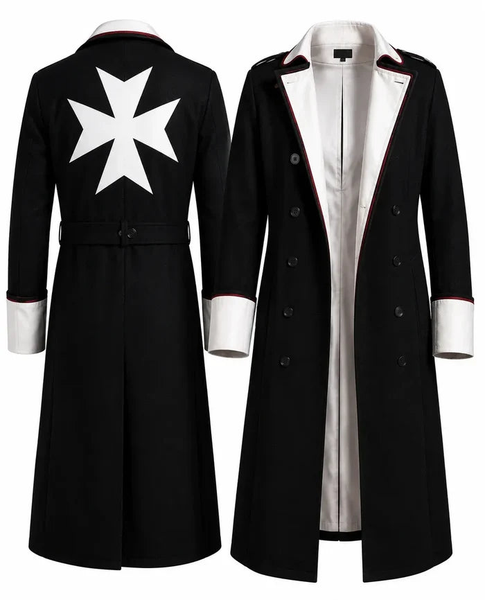 Black coat with a white star emblem on the back, displayed from front and back views.