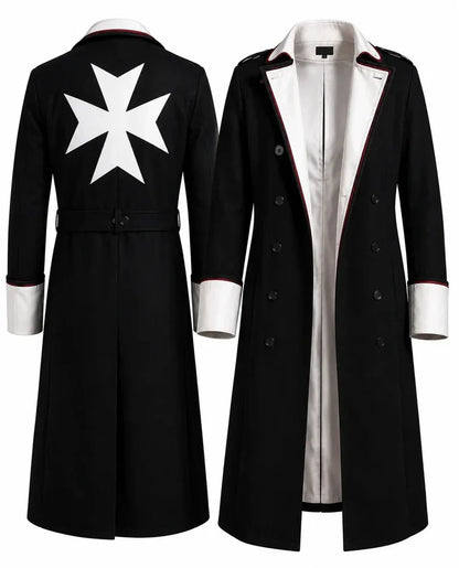 Black coat with a white star emblem on the back, displayed from front and back views.