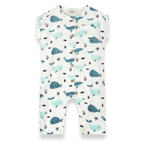Whales Rolled Short Sleeve Baby Jumpsuit (Organic Muslin)