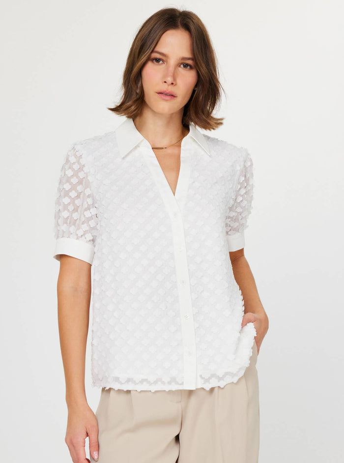 White Floral Button Down Blouse