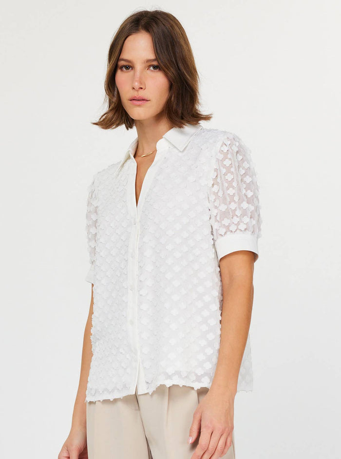 White Floral Button Down Blouse