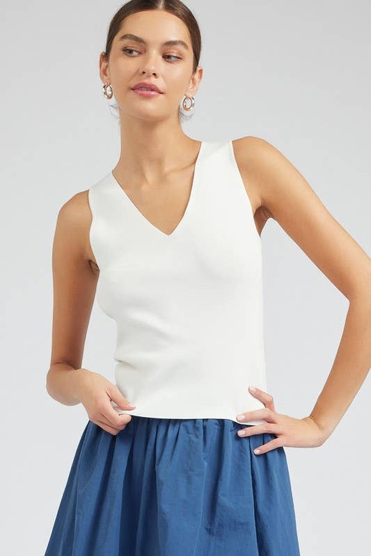 White Sleeveless Sweater Top