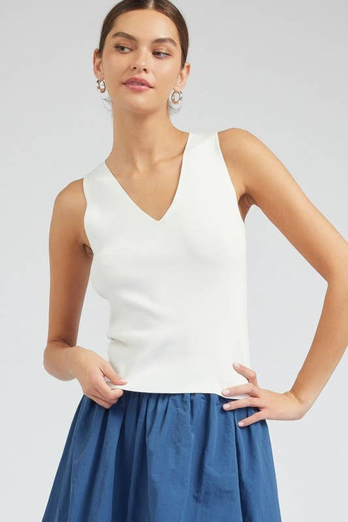 White Sleeveless Sweater Top