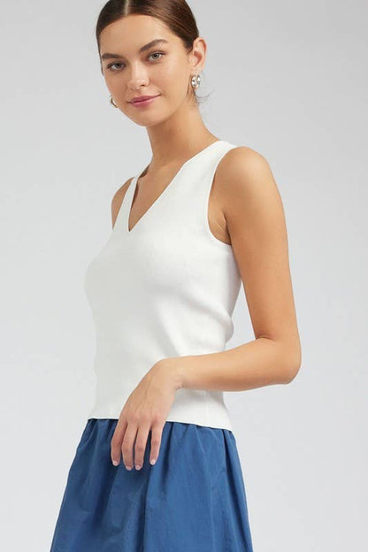 White Sleeveless Sweater Top
