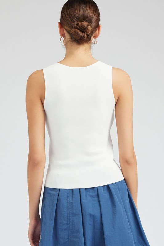 White Sleeveless Sweater Top