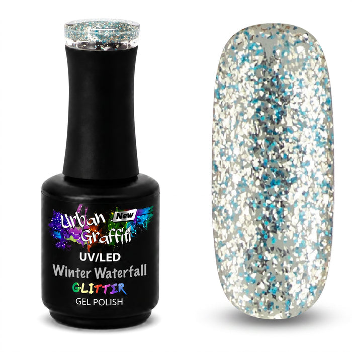Winter Waterfall - UGGP-A0912 Urban Graffiti Blue and Silver Glitter Gel Polish 15ml