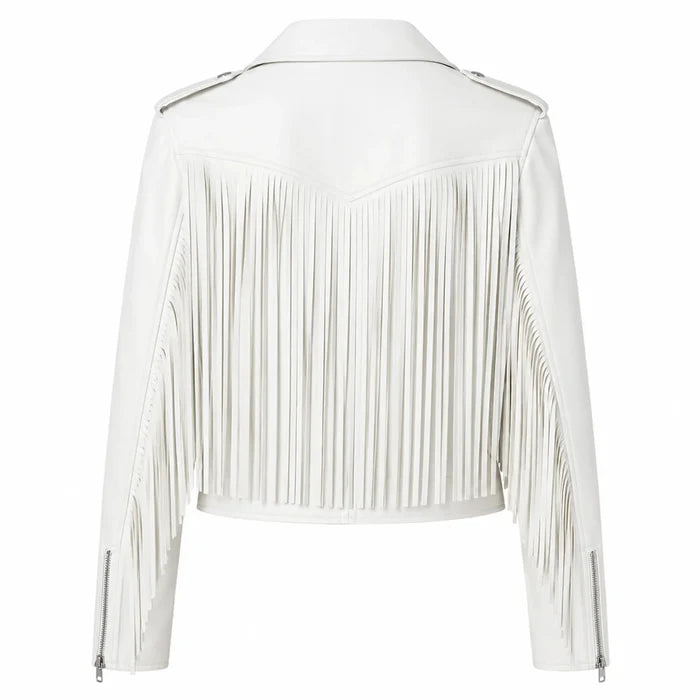 White fringe jacket on a white background