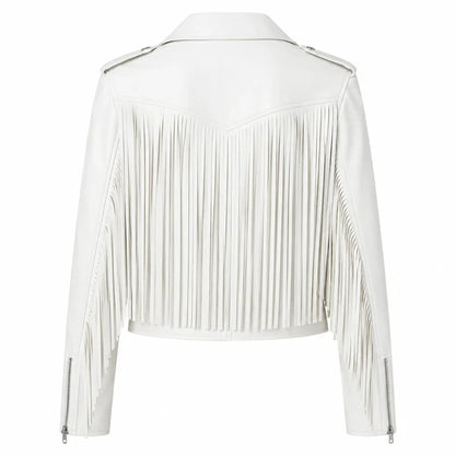 White fringe jacket on a white background