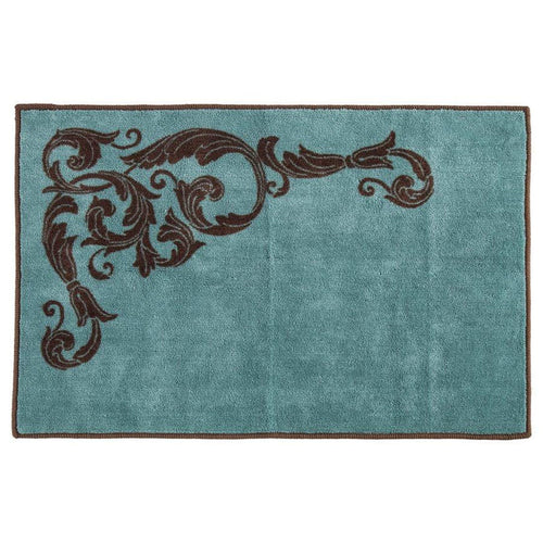 Wyatt Turquoise Scrollwork Kitchen/Bath Rug Bath or Kitchen Rug